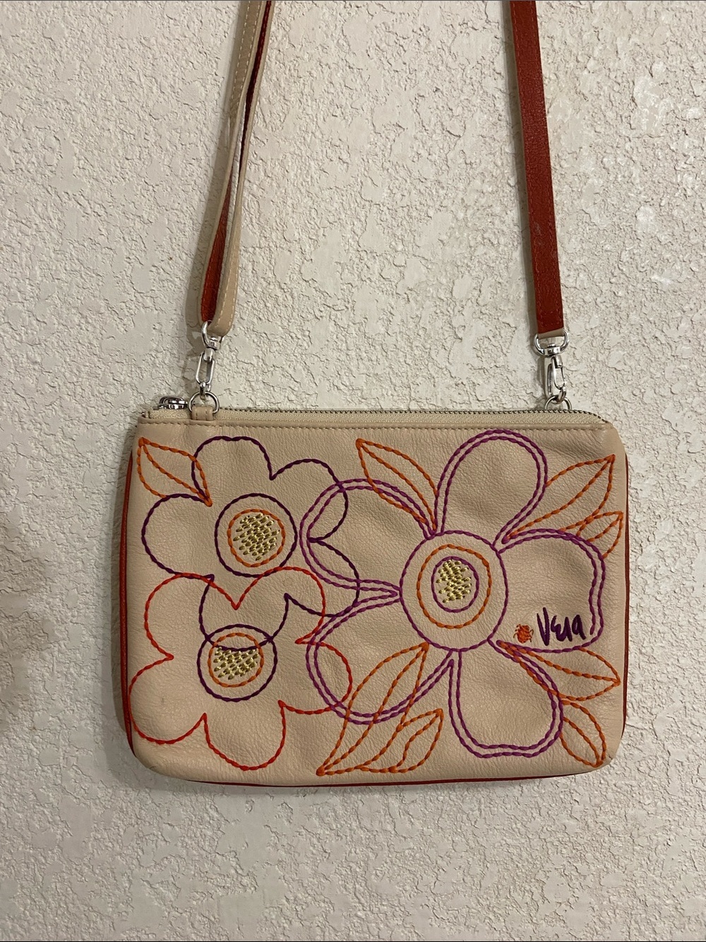 Vera Bradley Cream Floral Embroidered Crossbody Bag